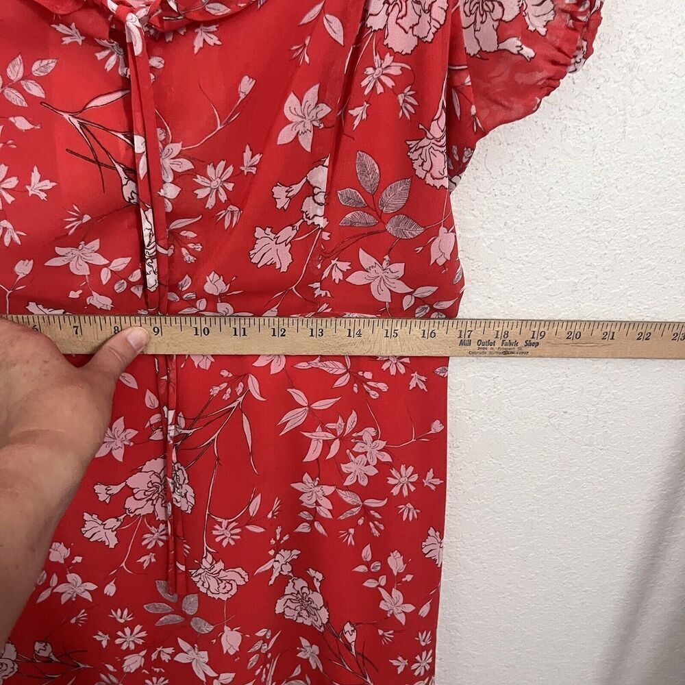 Gianni Bini Womens Knee Length Dress Size 12 Floral Chiffon Puff Sleeve Peasant - Picture 11 of 12